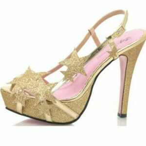 NWT, Women's Size 8, Gold Glitter, Leg Avenue 5039-Starlight 4" Stiletto Sandals